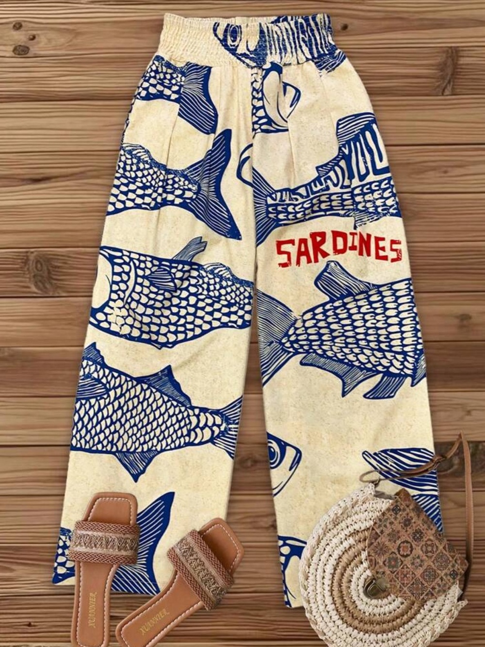 Casual Women's Vacation Wide Leg ants with Fish Print Waistban‹